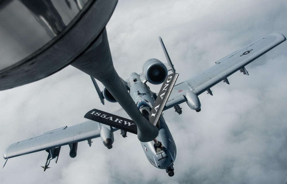 A KC-135 Stratotanker from the 185th Air Refueling Wing, Iowa Air National Guard, refuels an A-10 from the 442nd Fighter Wing, Whiteman Air Force Base, Missouri, during a flying training deployment at Ämari Air Base, Estonia, July 26, 2015. This is the first time personnel and aircraft from the 185th ARW are providing support for an Estonian FTD which allows them to further develop relationships with their NATO allies. (U.S. Air Force photo by Senior Airman Missy Sterling/released)