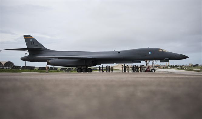 Aircrew members assigned to the 34th Expeditionary Bomb Squadron, deployed from Ellsworth Air Force Base, S.D., conduct post flight checks Aug. 6, 2016, at Andersen Air Force Base, Guam. The 34th EBS members are supporting the U.S. Pacific Command’s Continuous Bomber Presence operations. (U.S. Air Force photo by Master Sgt. JT May III)